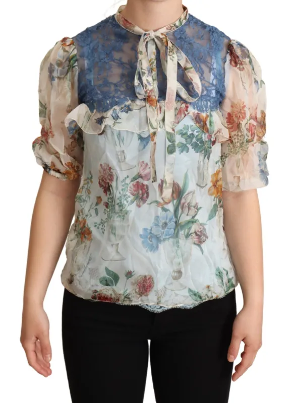 Chic Floral Silk Blouse with Ascot Collar sold by Louxly
