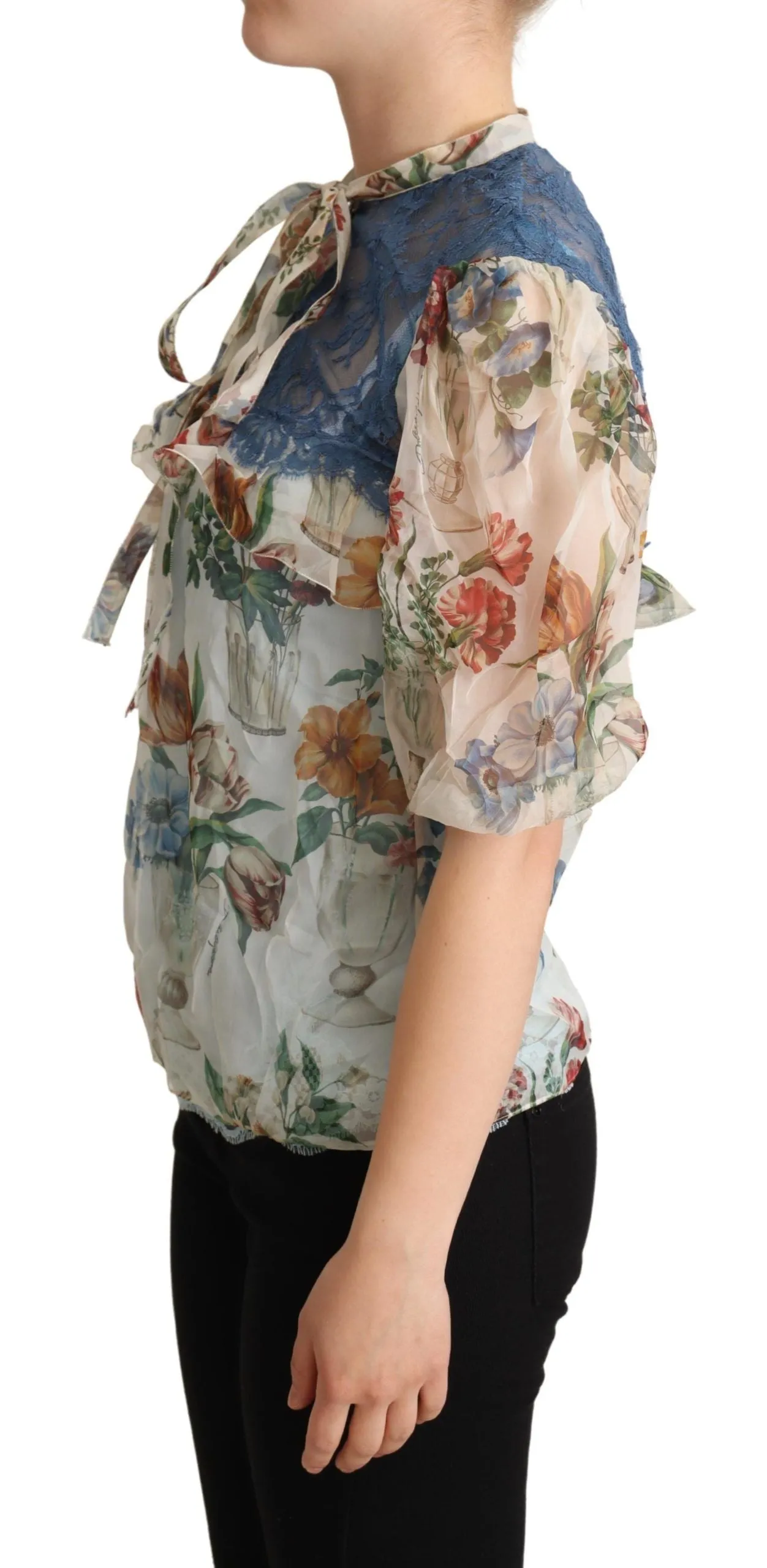 Chic Floral Silk Blouse with Ascot Collar sold by Louxly product image thumbnail 2