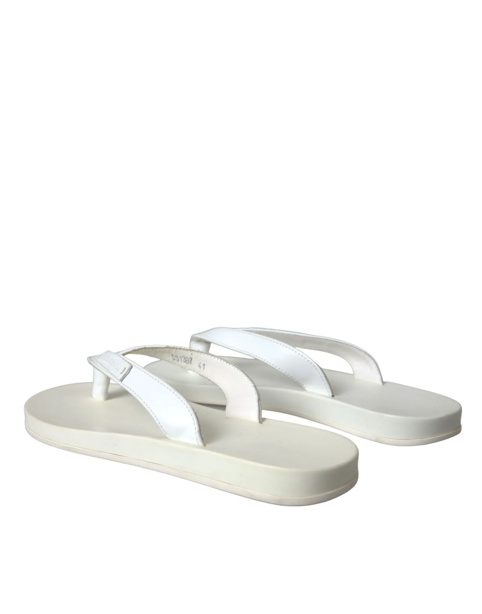 White Calfskin Leather Slip On Flip Flop Shoes sold by Louxly product image thumbnail 4