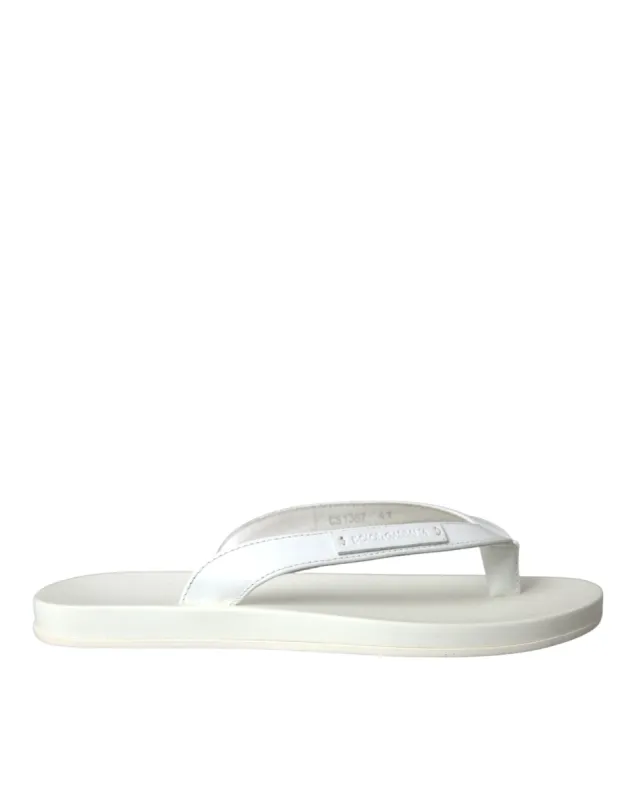 White Calfskin Leather Slip On Flip Flop Shoes sold by Louxly