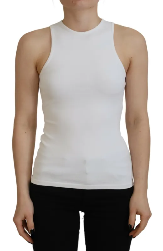 White Viscose Sleeveless Round Neck Tank T-shirt sold by Louxly
