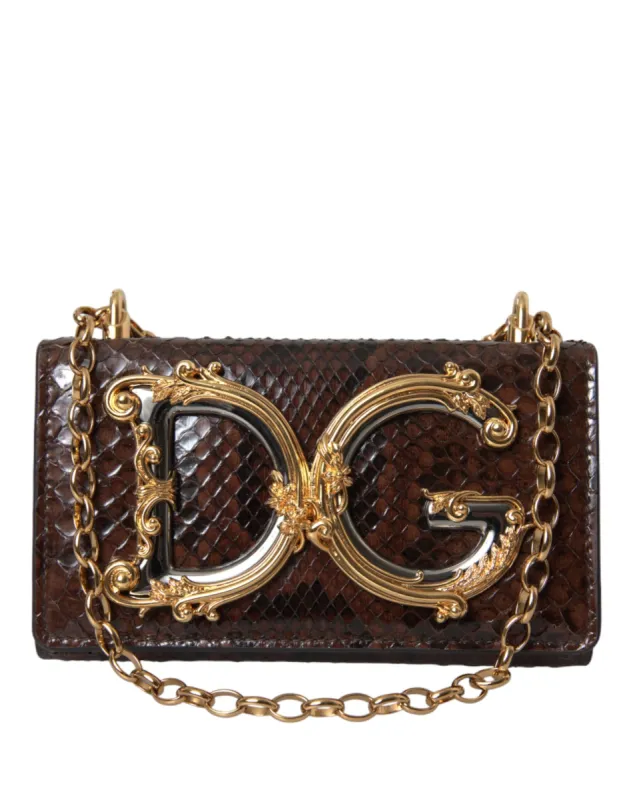 Brown Python Leather DG Girls Crossbody Phone Bag sold by Louxly