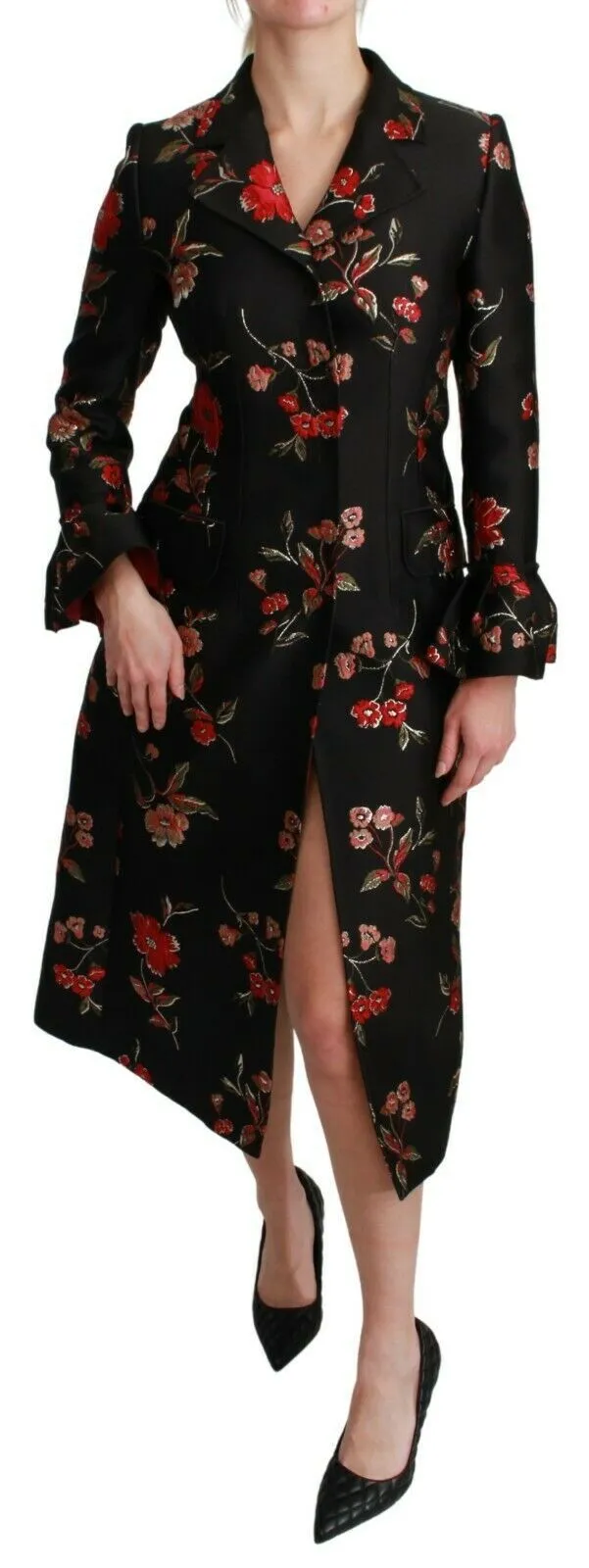 Elegant Floral Embroidered Trench Coat sold by Louxly