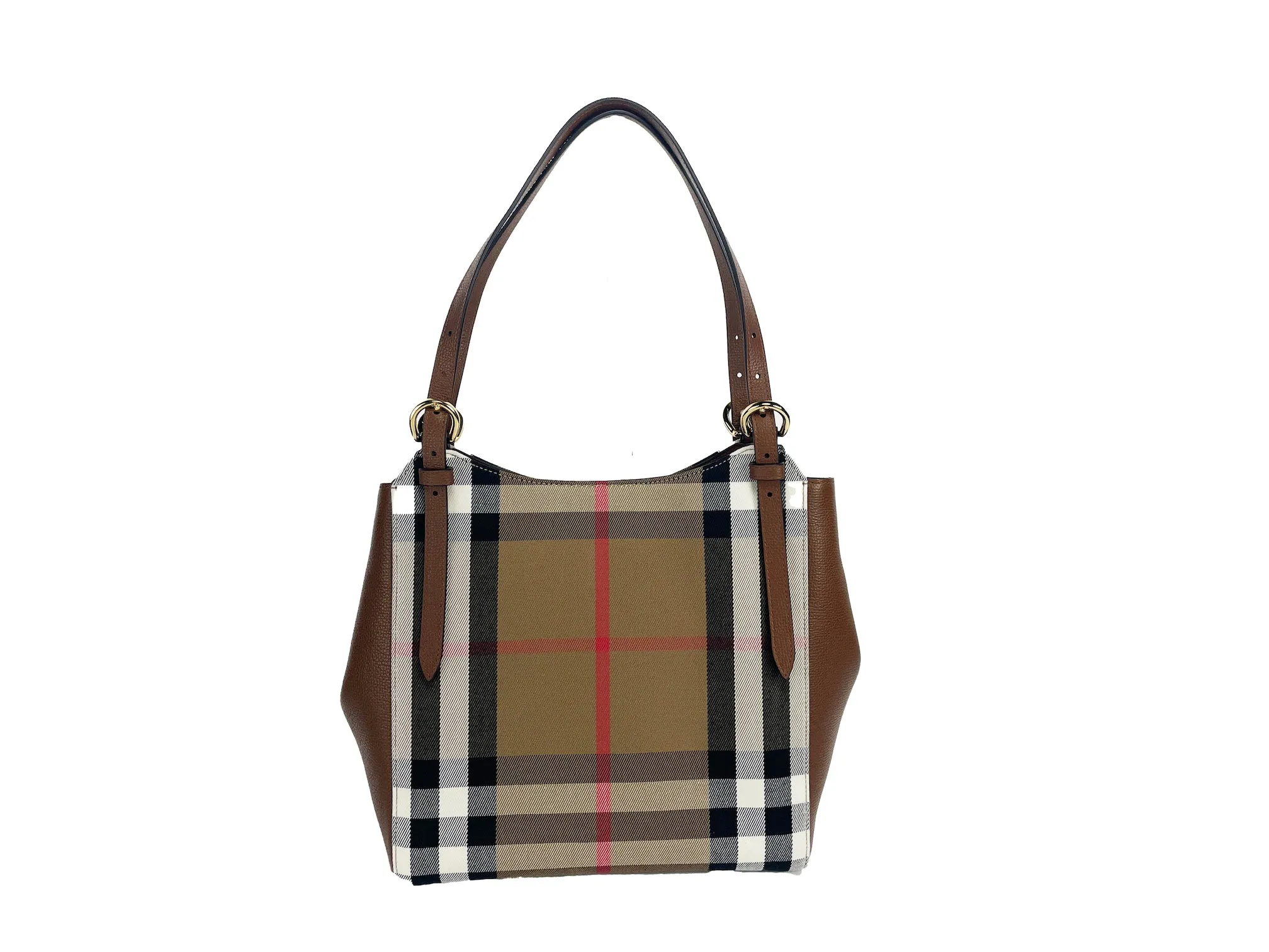 Small Canterby Tan Leather Check Canvas Tote Bag Purse sold by Louxly product image thumbnail 2