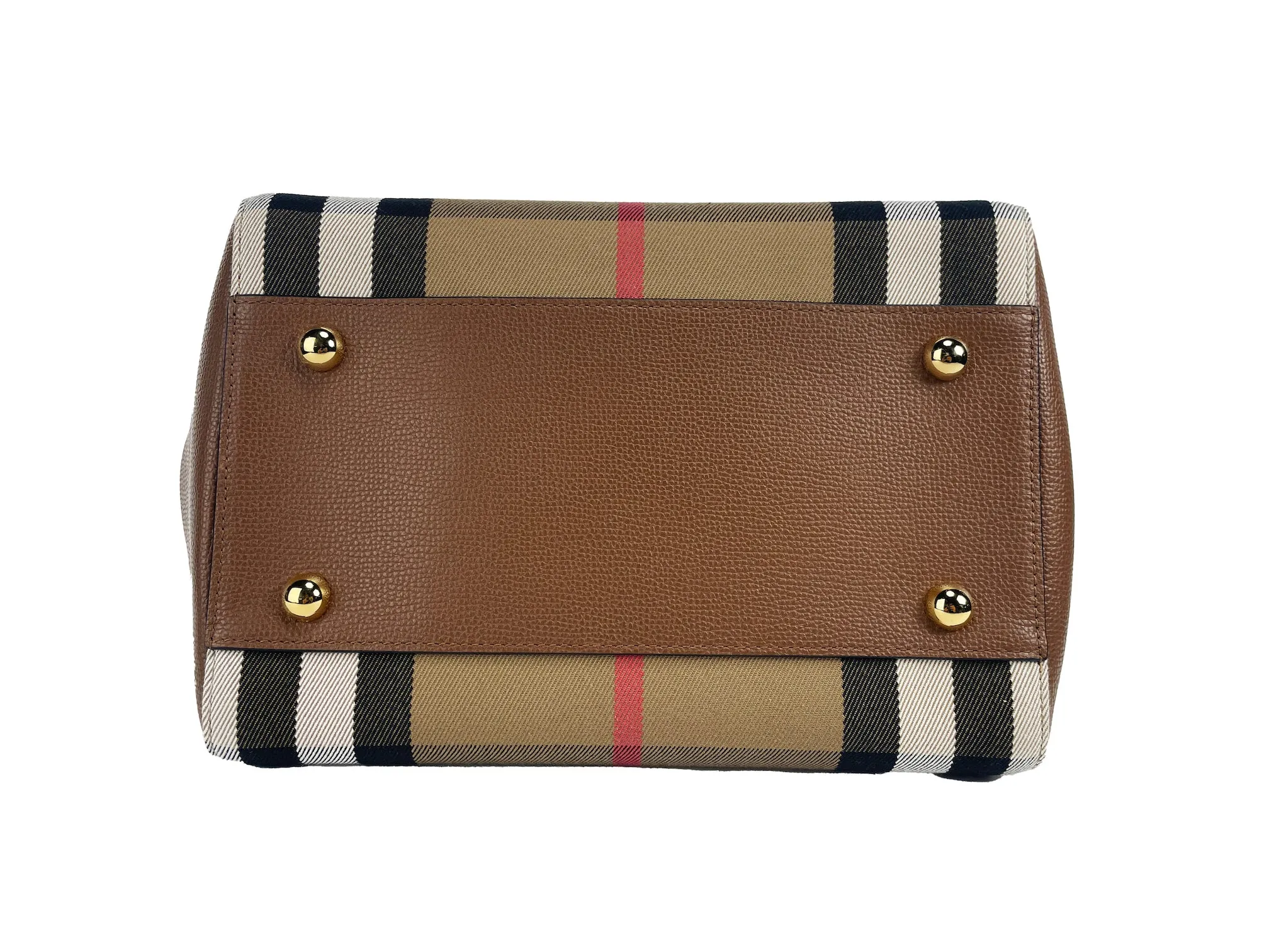 Small Canterby Tan Leather Check Canvas Tote Bag Purse sold by Louxly product image thumbnail 3