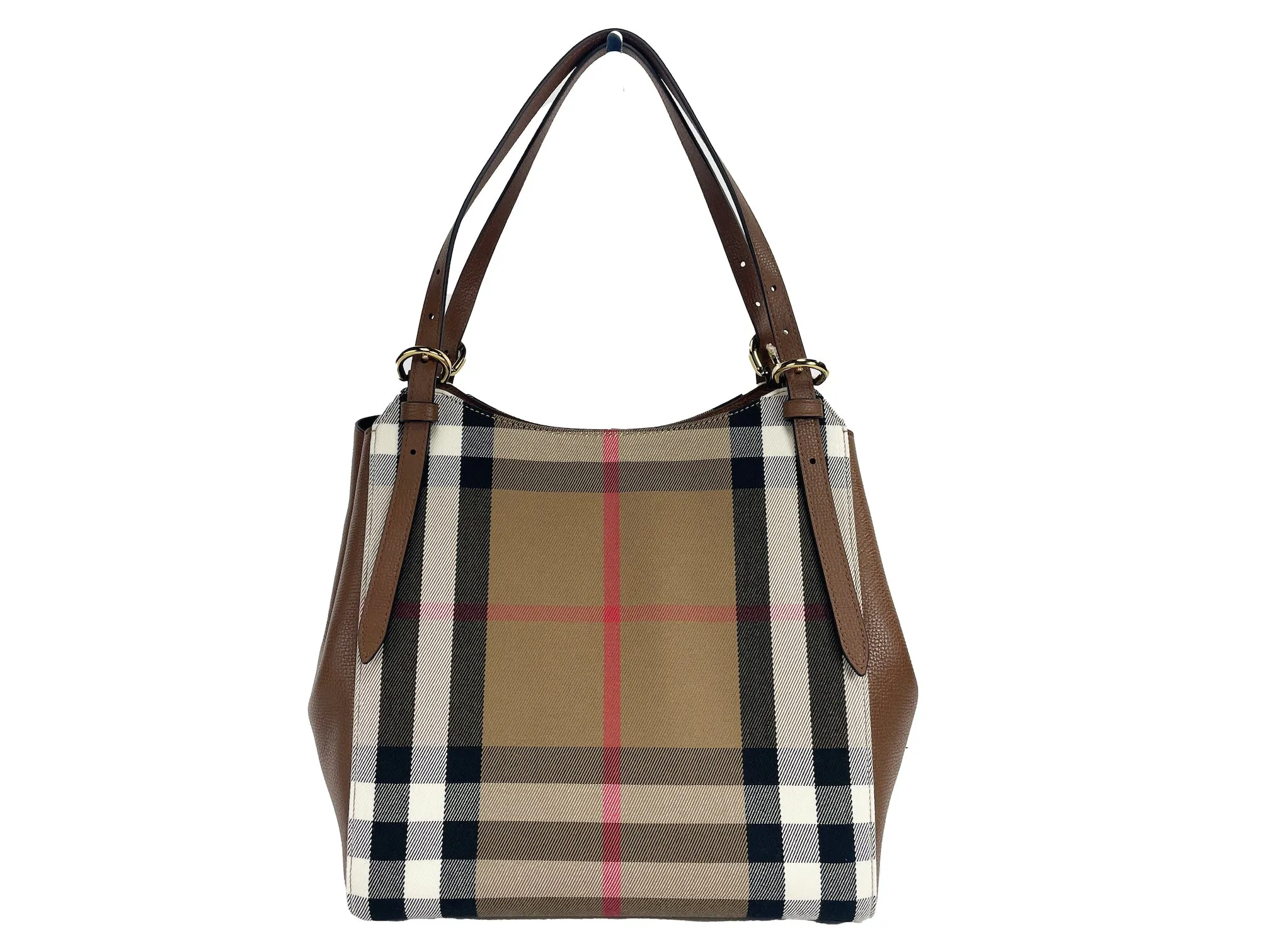 Small Canterby Tan Leather Check Canvas Tote Bag Purse sold by Louxly