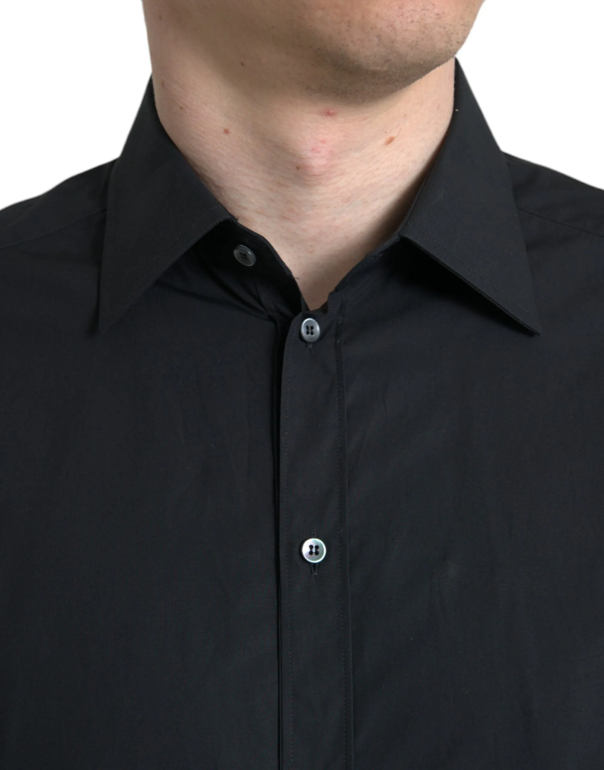 Sleek Black Slim Fit Italian Dress Shirt sold by Louxly product image thumbnail 4