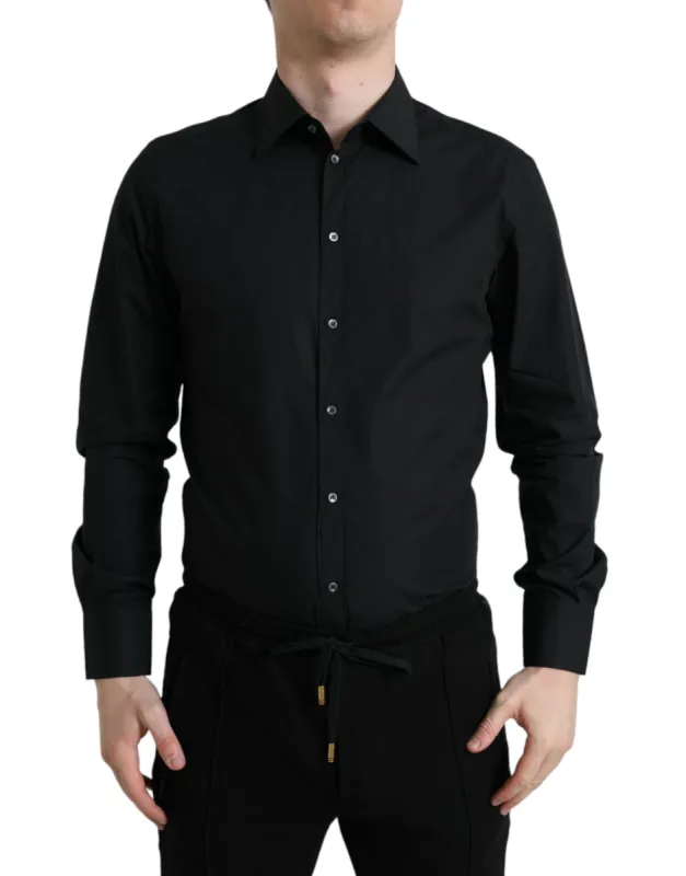 Sleek Black Slim Fit Italian Dress Shirt sold by Louxly