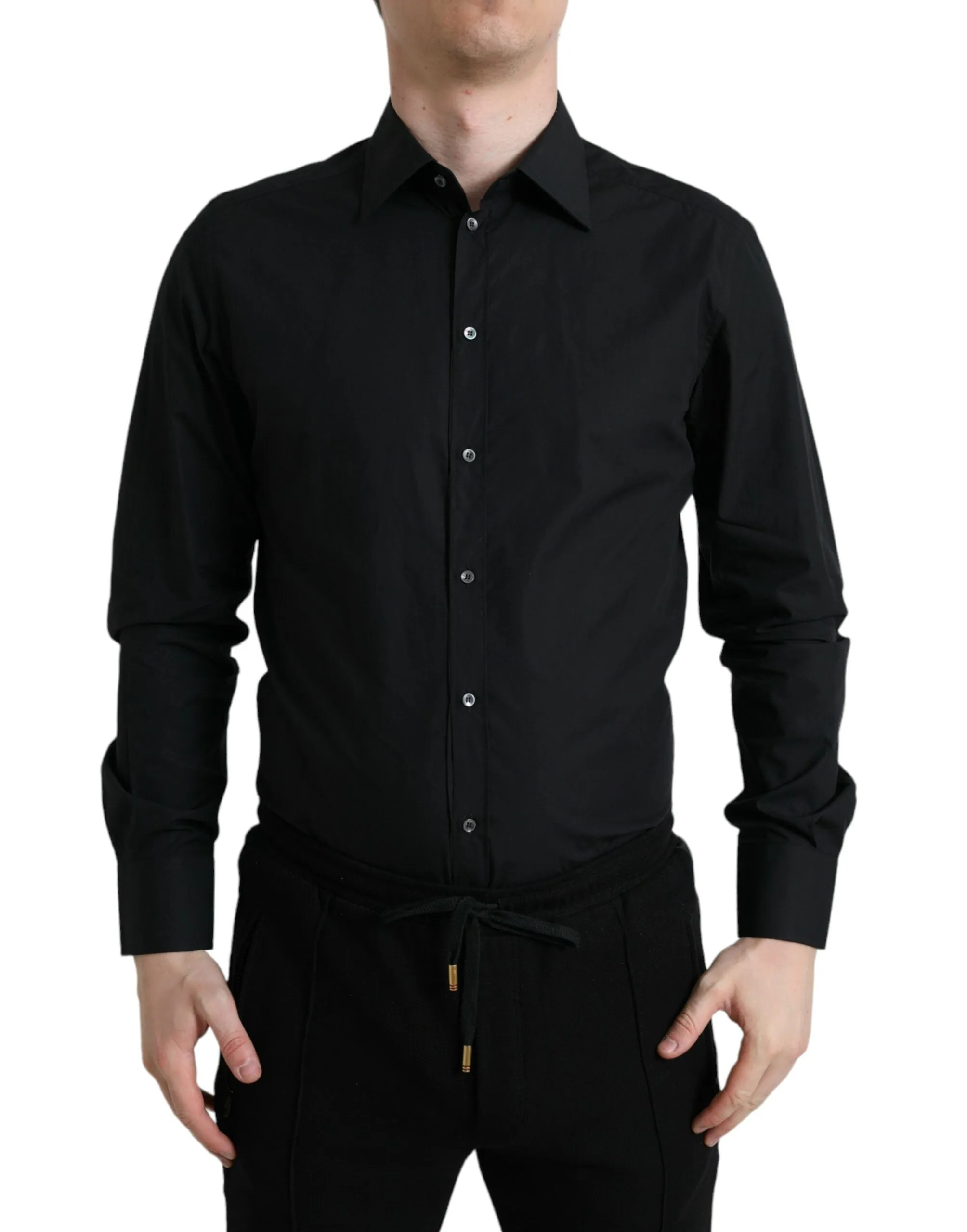 Sleek Black Slim Fit Italian Dress Shirt sold by Louxly