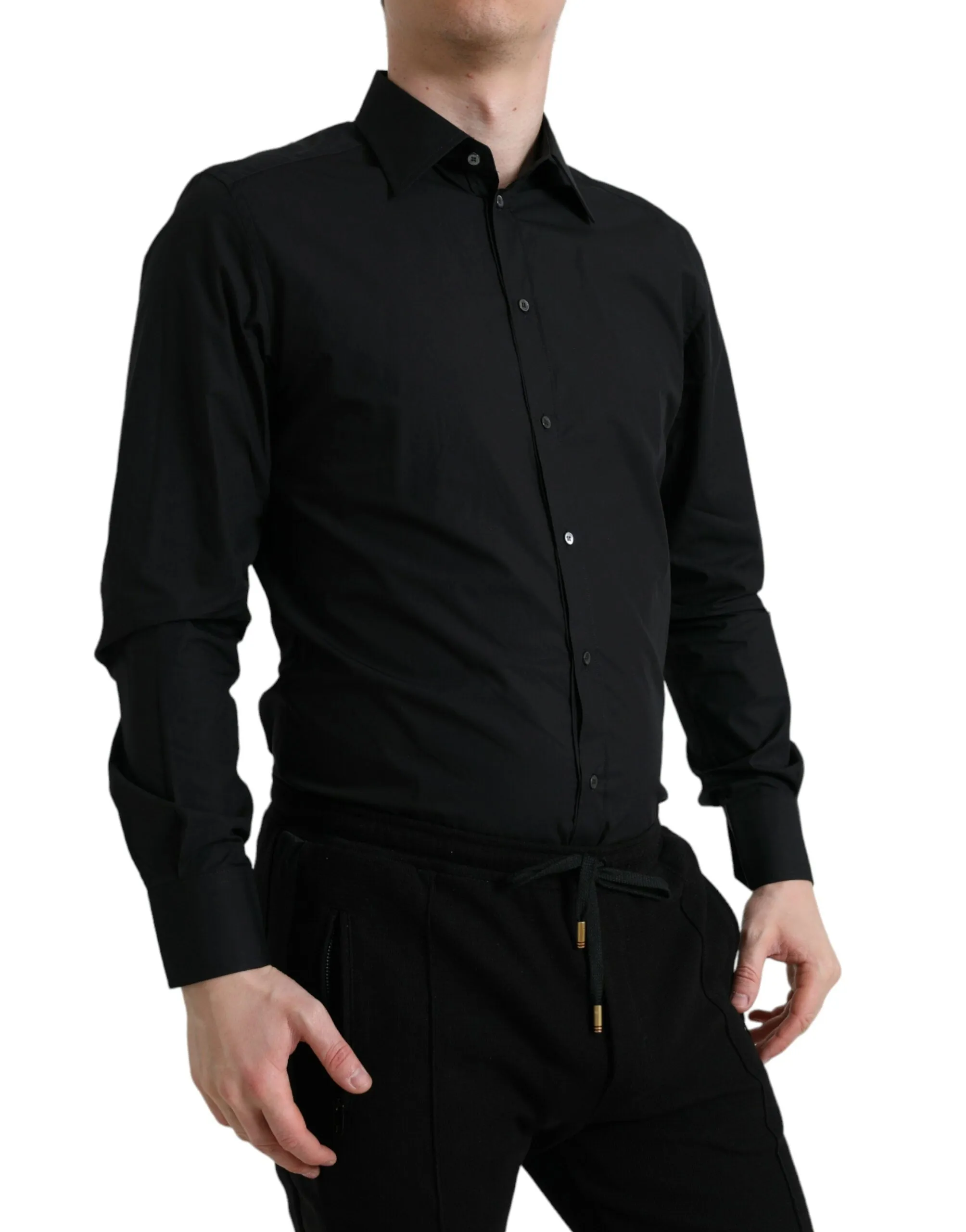 Sleek Black Slim Fit Italian Dress Shirt sold by Louxly product image thumbnail 2