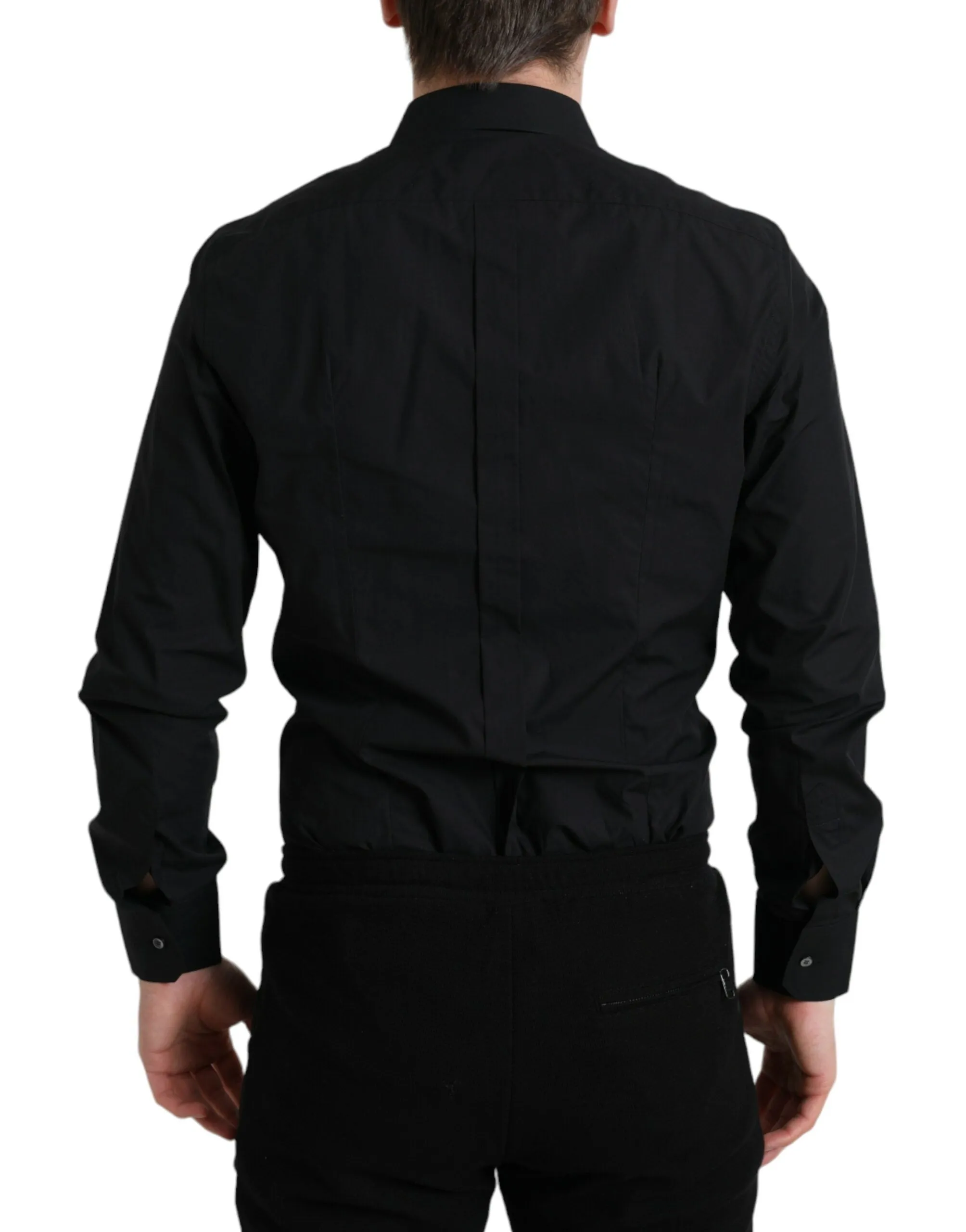 Sleek Black Slim Fit Italian Dress Shirt sold by Louxly product image thumbnail 3