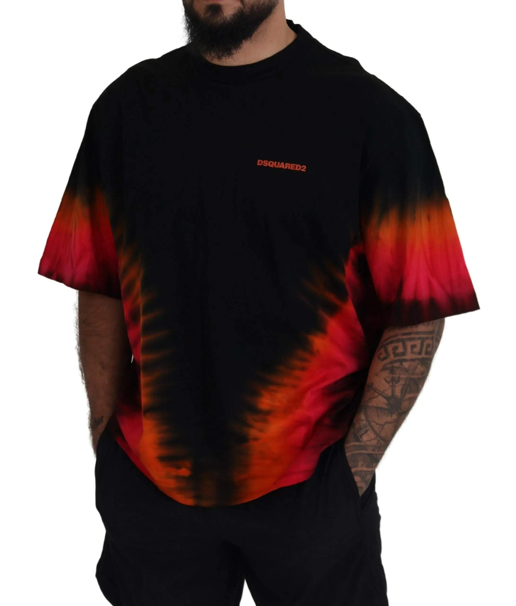 Black Orange Cotton Short Sleeves Crewneck T-shirt sold by Louxly product image thumbnail 5