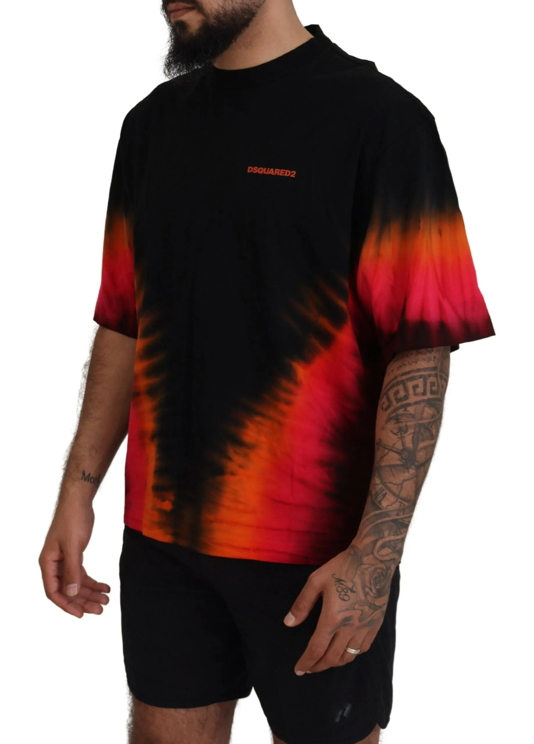 Black Orange Cotton Short Sleeves Crewneck T-shirt sold by Louxly product image thumbnail 2