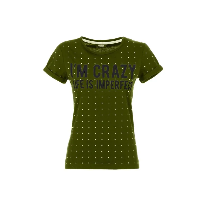 Army Green Strass Embellished Cotton Tee made by Louxly
