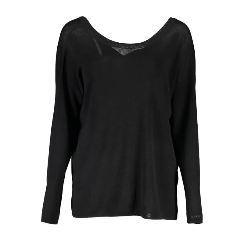 Elegant Black Wool Sweater with Round Neck made by Gant