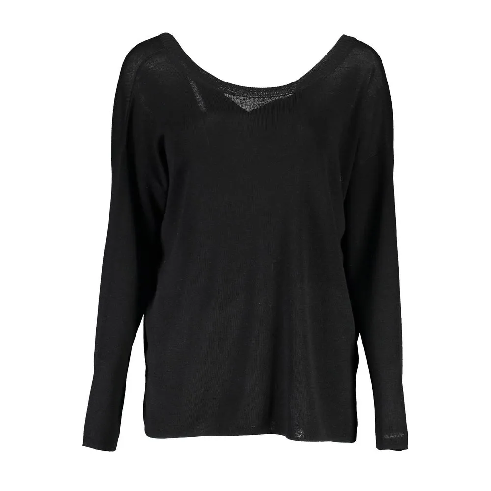 Elegant Black Wool Sweater with Round Neck sold by Louxly