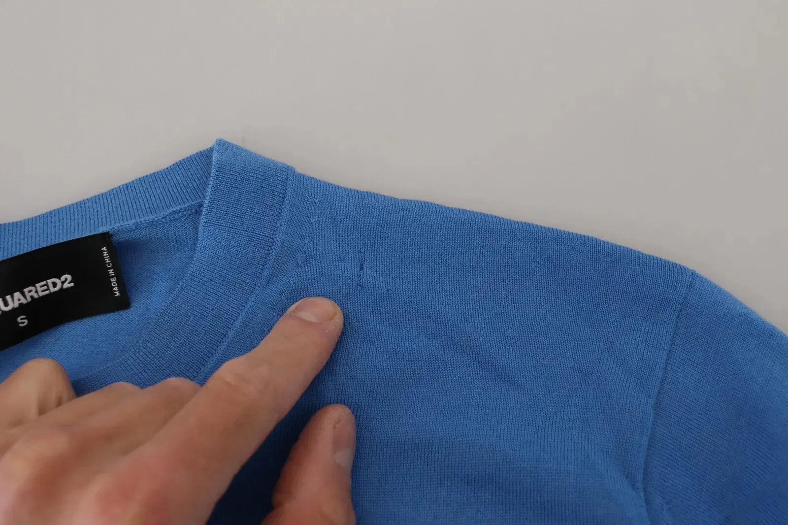 Blue Wool Long Sleeves Crewneck Pullover Sweater sold by Louxly product image thumbnail 4