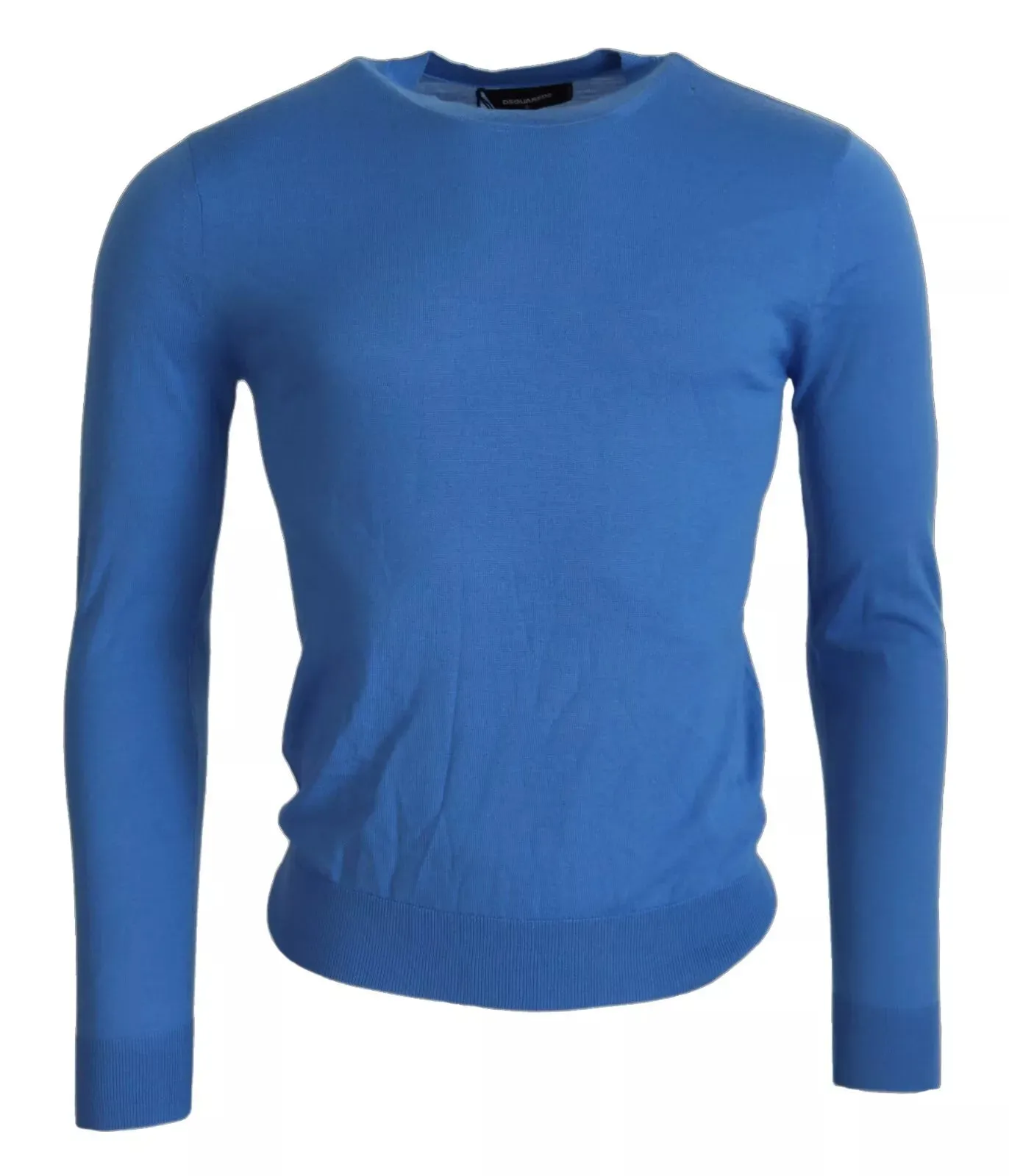 Blue Wool Long Sleeves Crewneck Pullover Sweater sold by Louxly