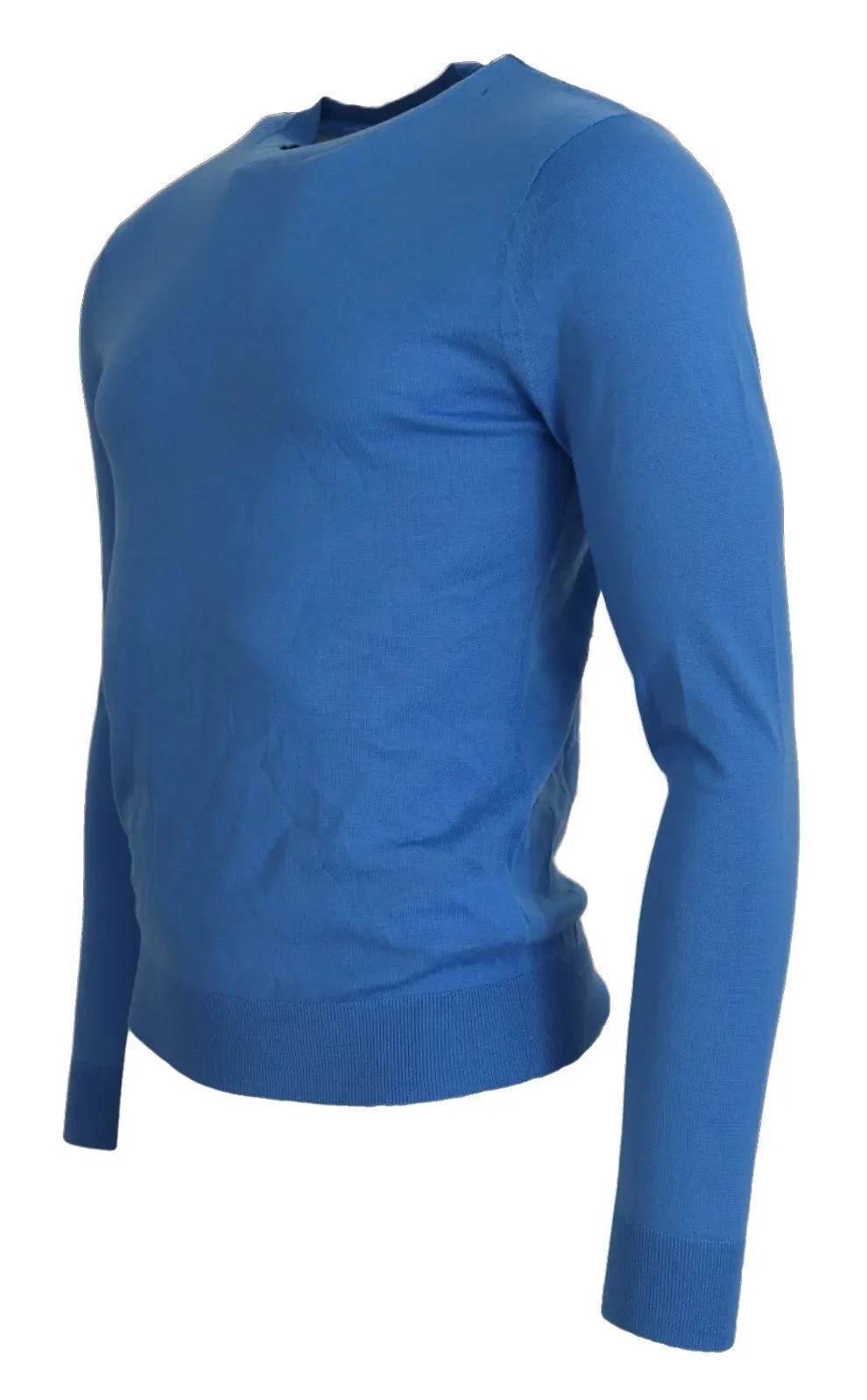 Blue Wool Long Sleeves Crewneck Pullover Sweater sold by Louxly product image thumbnail 2