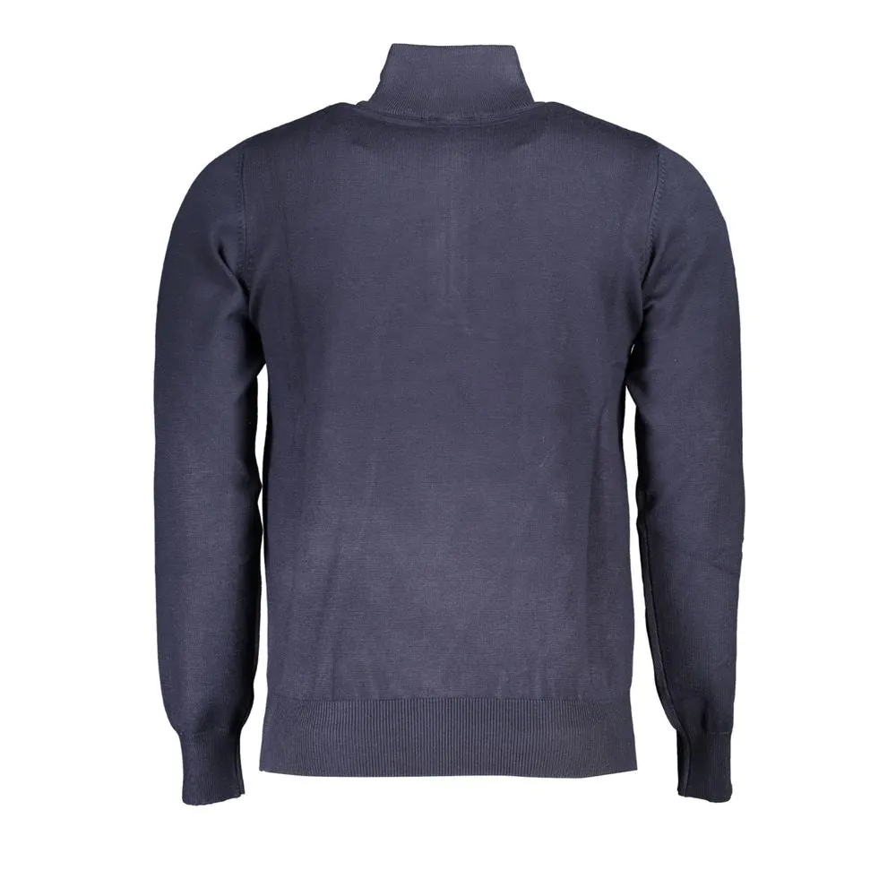 Elegant Half-Zip Blue Sweater with Embroidered Logo sold by Louxly product image thumbnail 2