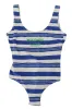Riviera Chic Blue Striped One Piece Swimsuit sold by Louxly