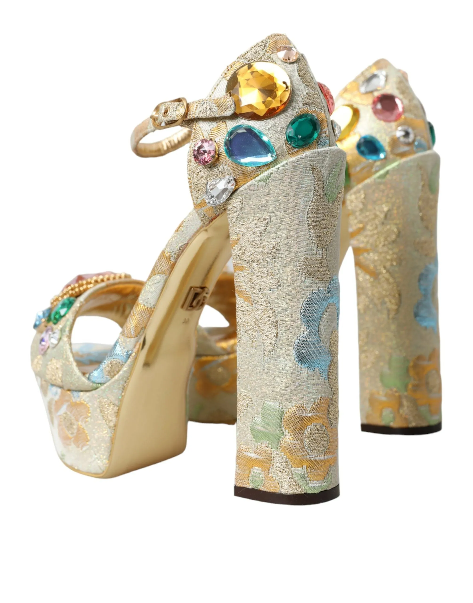 Gold Floral Jacquard Crystal Sandals Shoes sold by Louxly product image thumbnail 4