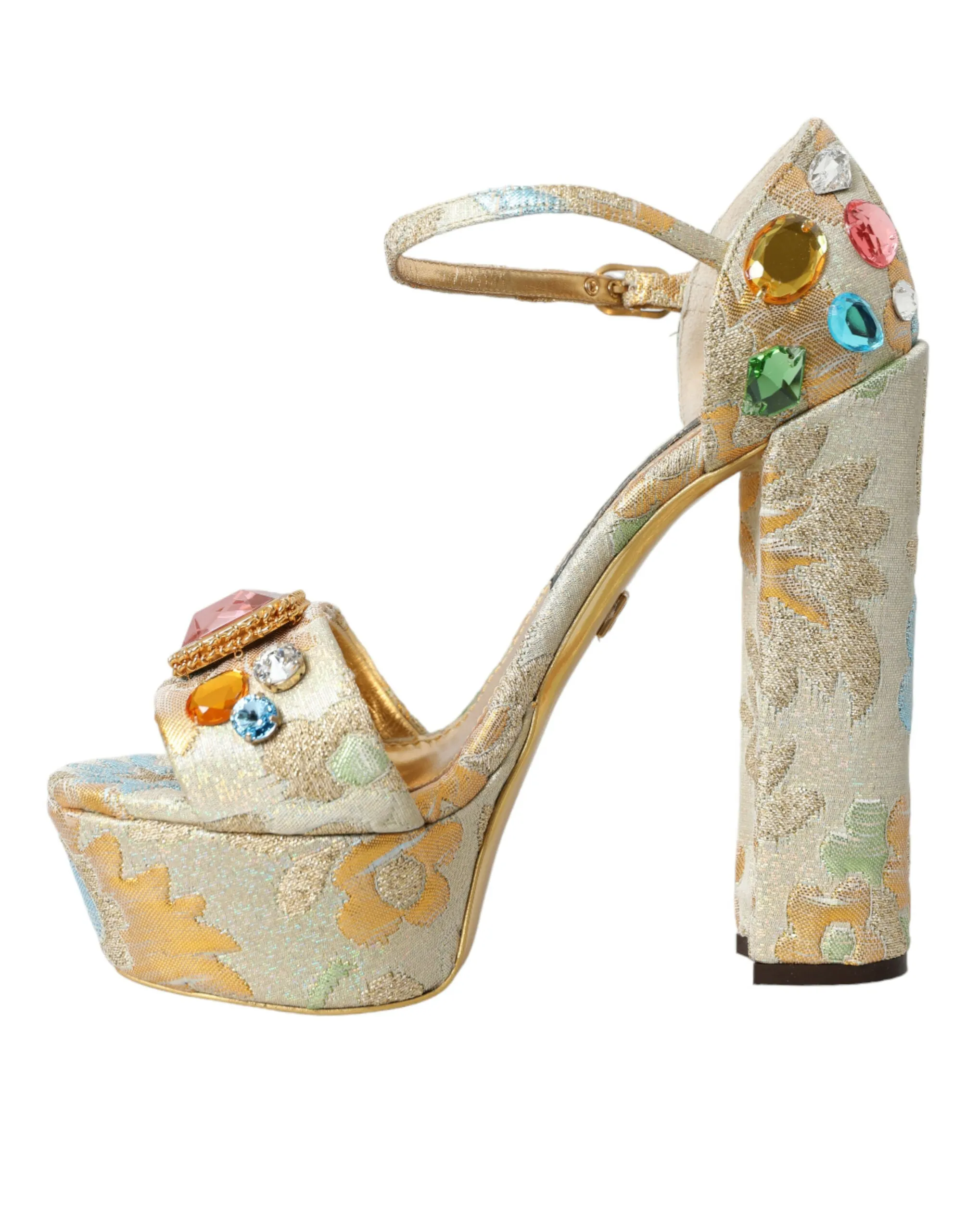 Gold Floral Jacquard Crystal Sandals Shoes sold by Louxly product image thumbnail 5