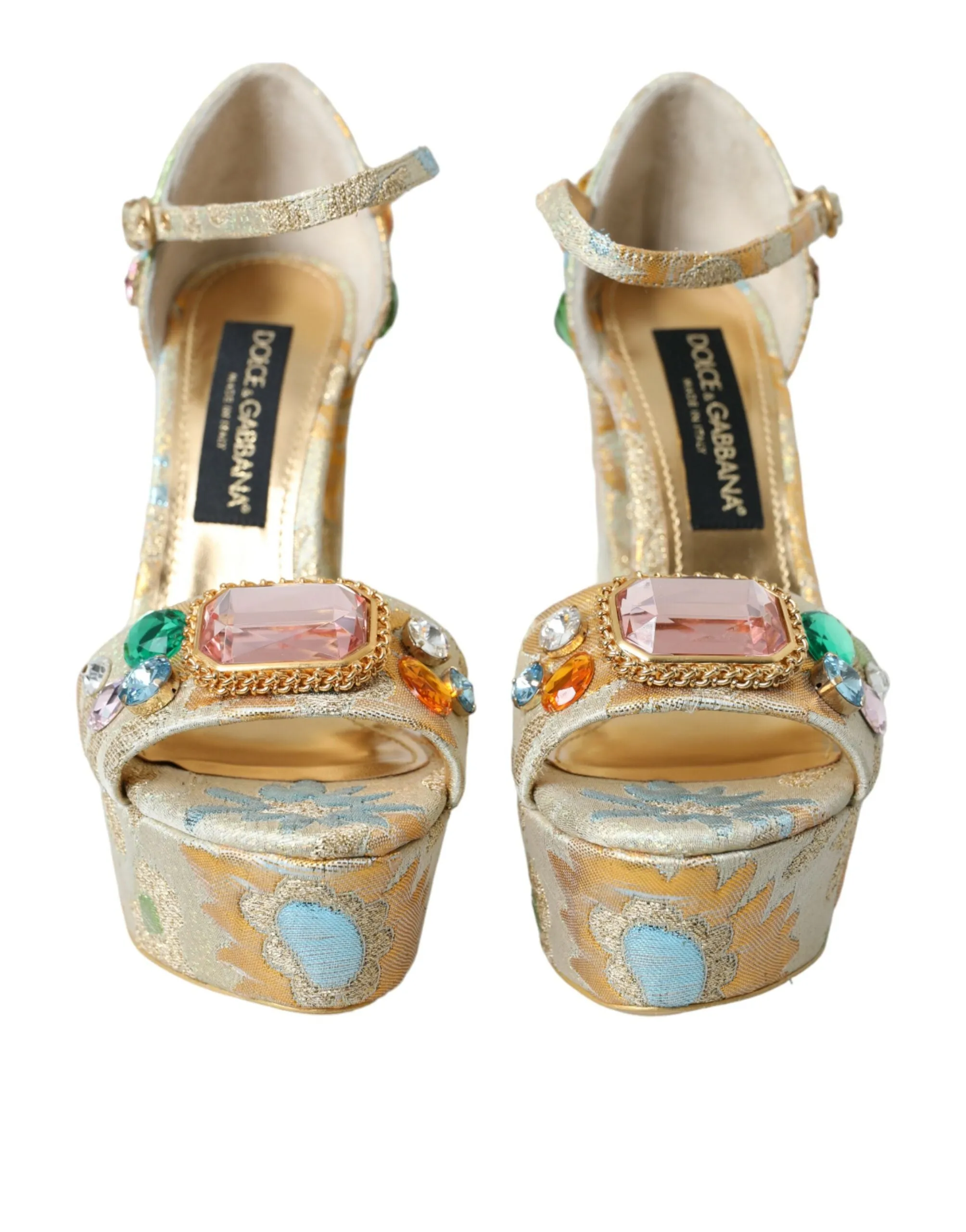 Gold Floral Jacquard Crystal Sandals Shoes sold by Louxly product image thumbnail 2