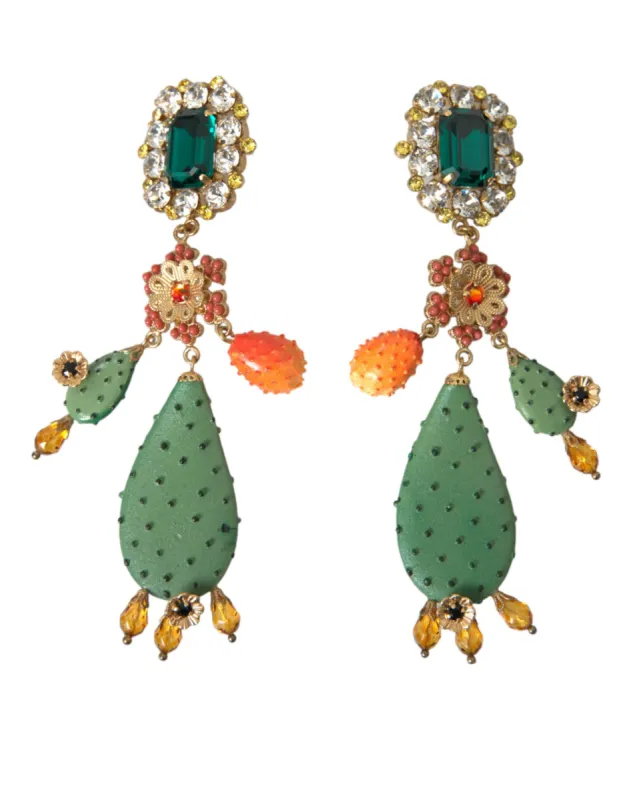 Green Cactus Crystal Clip On Jewelry Dangling Earrings sold by Louxly