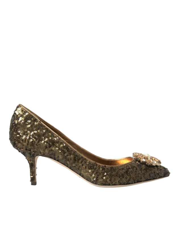 Gold Sequin Crystals Bellucci Heels Pumps Shoes sold by Louxly