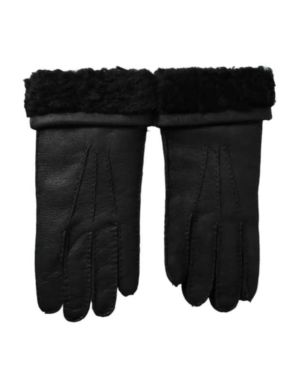 Black Leather Fur Short Hands Gloves sold by Louxly