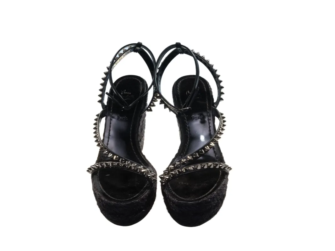 Malfadina Zeppa 120 Black Studded Sandal Wedges sold by Louxly