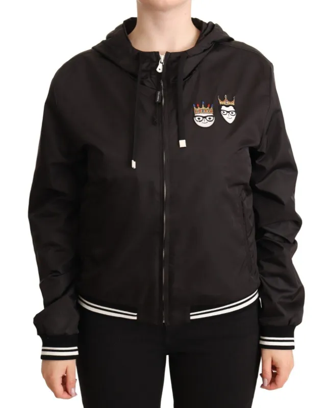 Elegant Black Bomber Jacket with Hood sold by Louxly