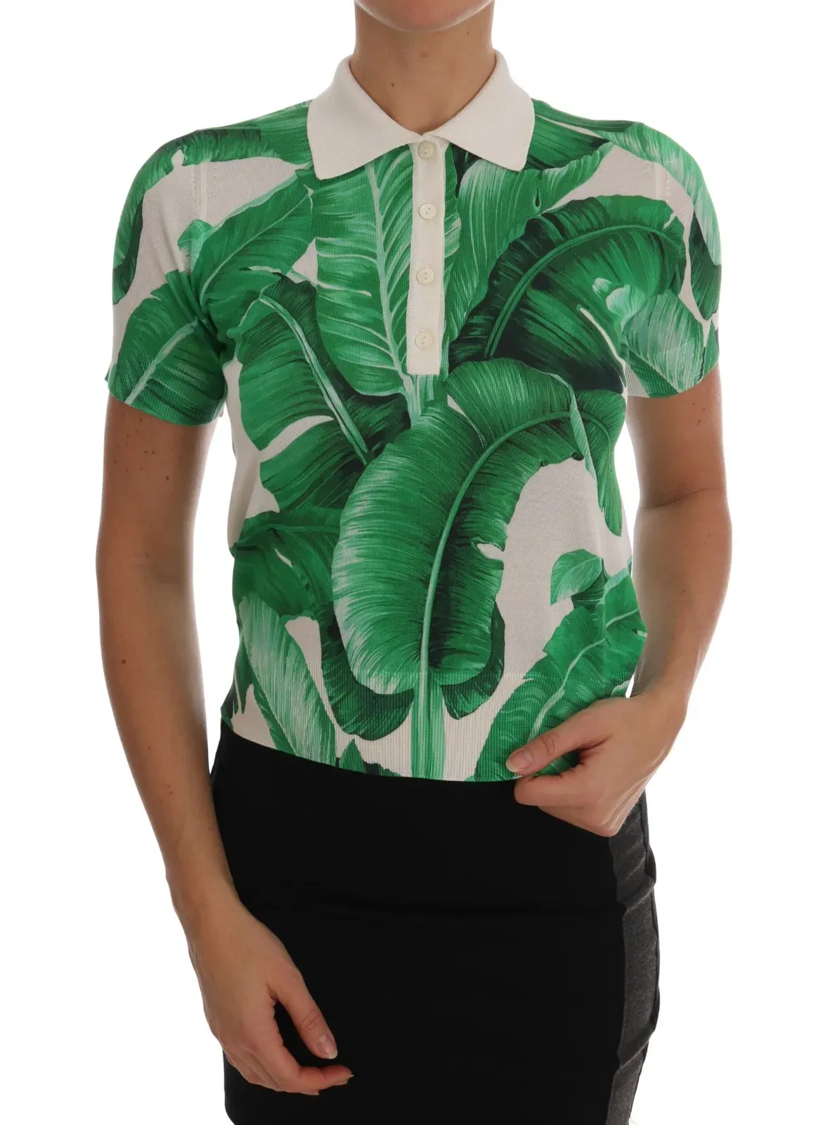 Green Banana Print Silk Polo T-shirt sold by Louxly