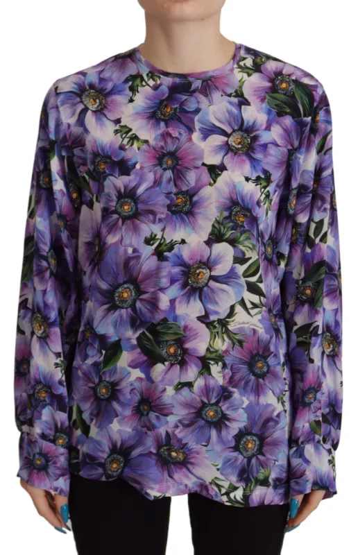 Elegant Floral Silk Long Sleeve Blouse sold by Louxly