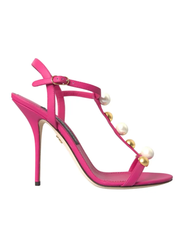 Pink Embellished Leather Sandals Heels Shoes sold by Louxly
