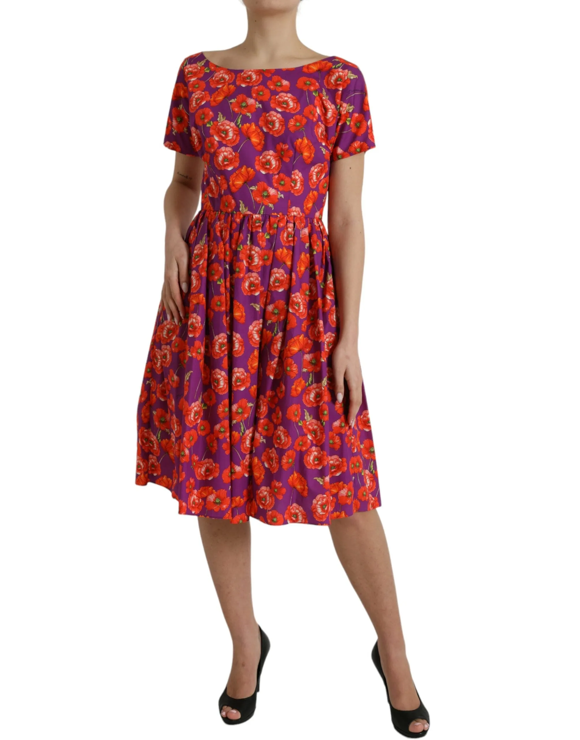 Multicolor Floral Cotton A-line Knee Length Dress sold by Louxly product image thumbnail 2