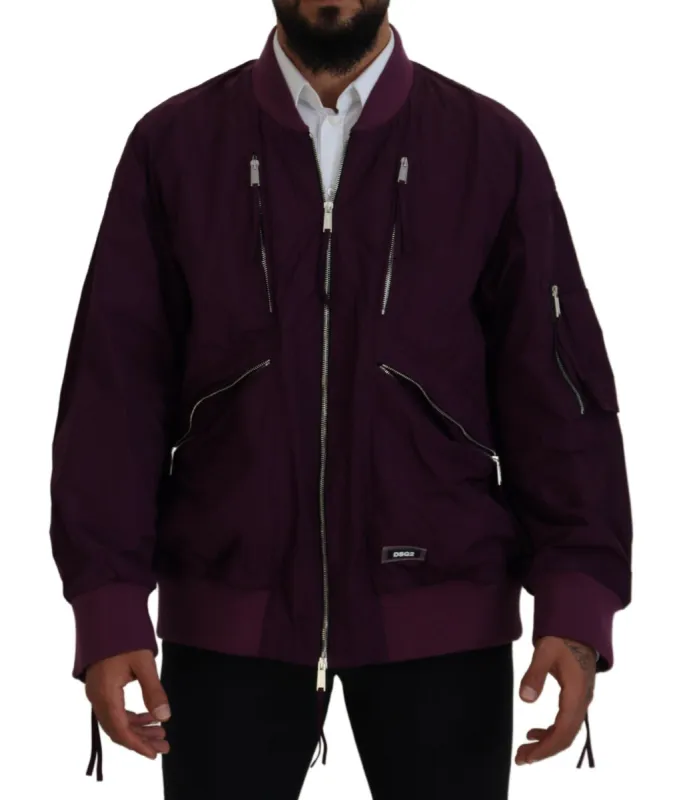 Purple Polyester Full Zipper Bomber Jacket sold by Louxly
