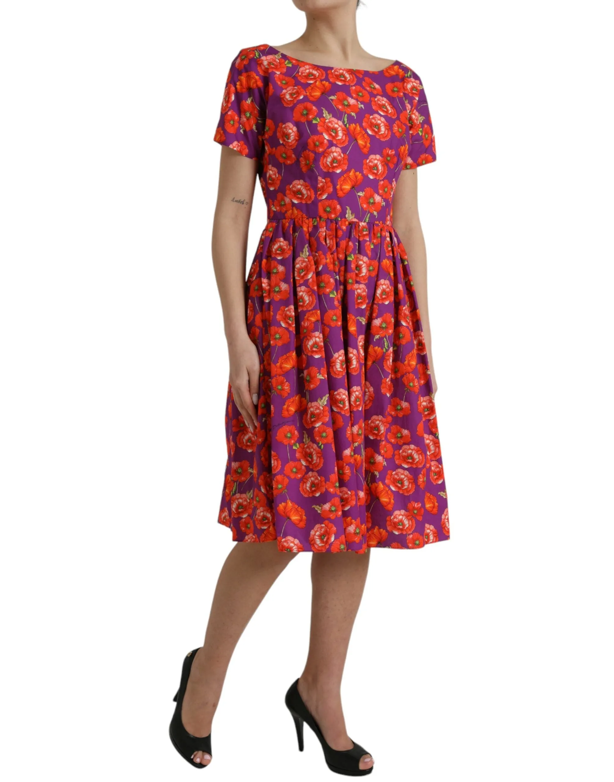 Multicolor Floral Cotton A-line Knee Length Dress sold by Louxly product image thumbnail 3