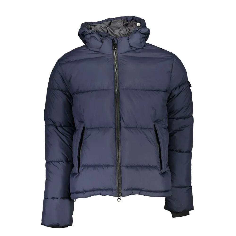 Eco-Conscious Blue Jacket with Removable Hood sold by Louxly