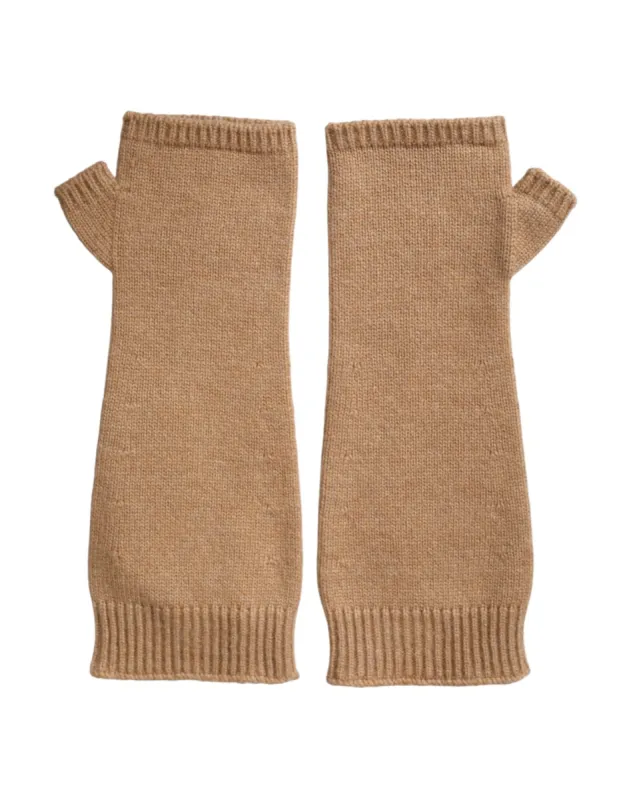 Brown Cashmere Knitted Finger Less Gloves sold by Louxly
