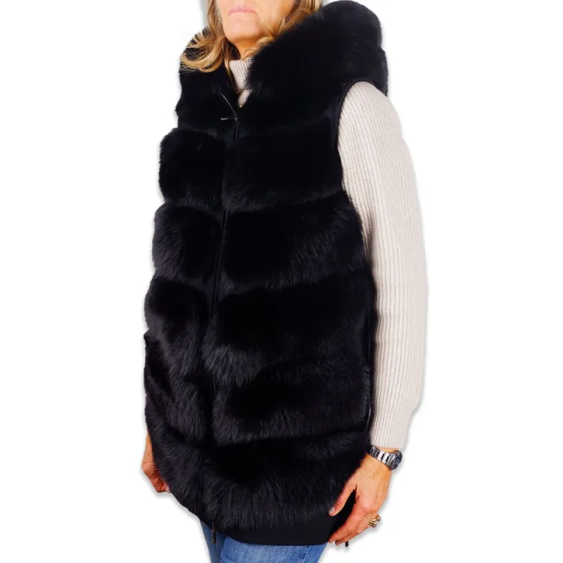 Sleeveless Wool Coat with Fox Fur Trim sold by Louxly