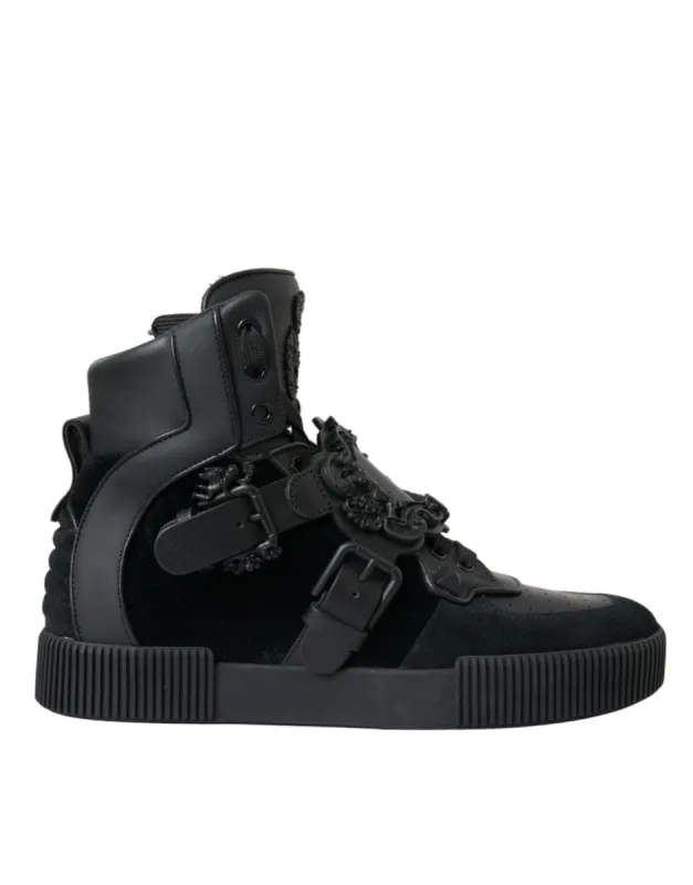 Black Logo Leather Miami High Top Sneakers Shoes sold by Louxly