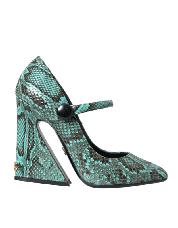 Aqua Python Leather Mary Jane Pumps Shoes sold by Louxly