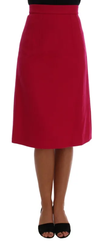 Elegant Pink Wool A-Line Knee-Length Skirt sold by Louxly
