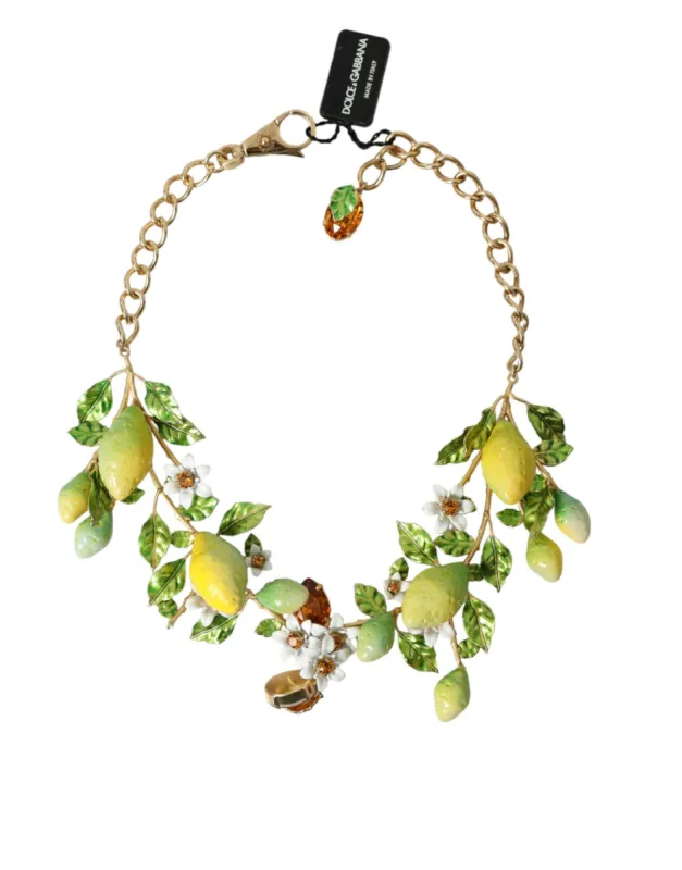 Gold Brass Chain Crystal Lemon Lily Pendant Necklace made by Louxly