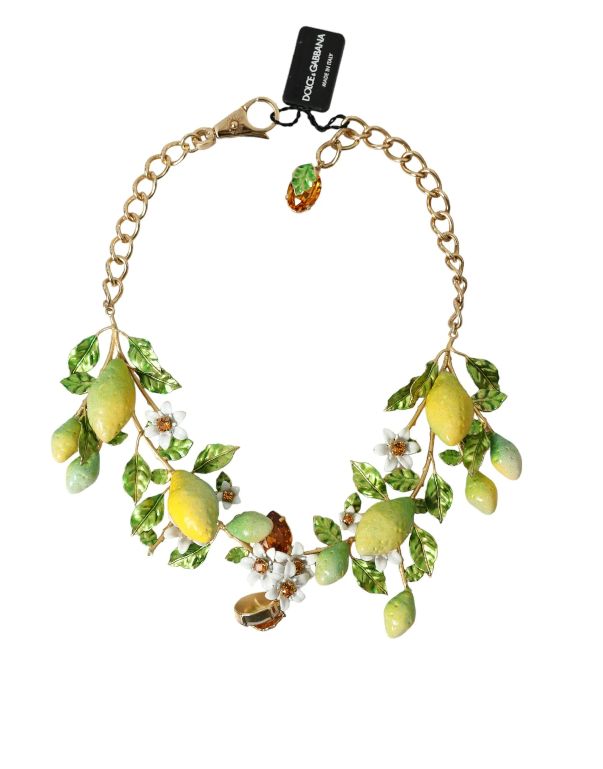 Gold Brass Chain Crystal Lemon Lily Pendant Necklace sold by Louxly
