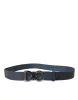 Blue Leather Silver Logo Metal Buckle Belt sold by Louxly