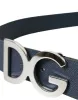 Blue Leather Silver Logo Metal Buckle Belt sold by Louxly