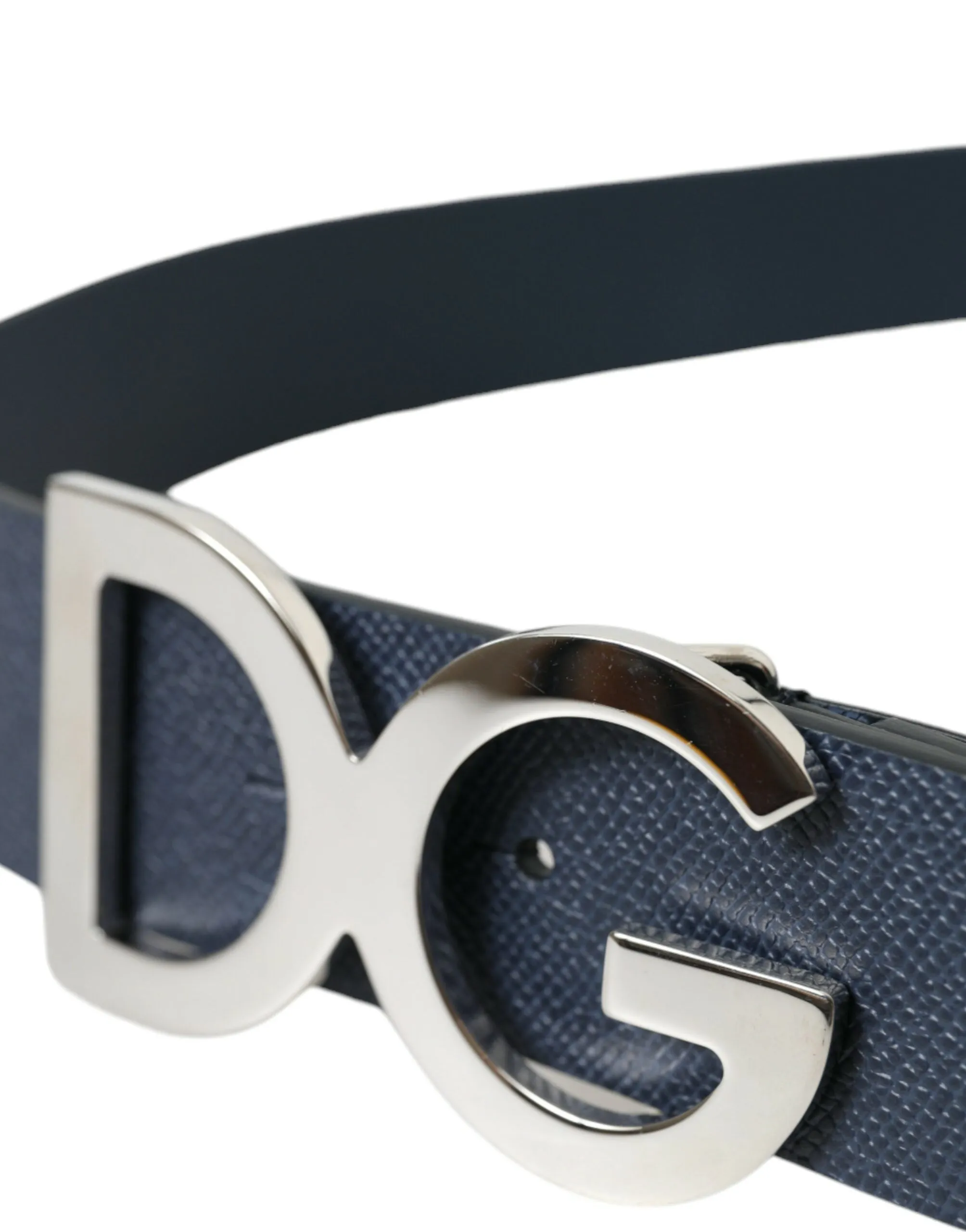 Blue Leather Silver Logo Metal Buckle Belt sold by Louxly product image thumbnail 2